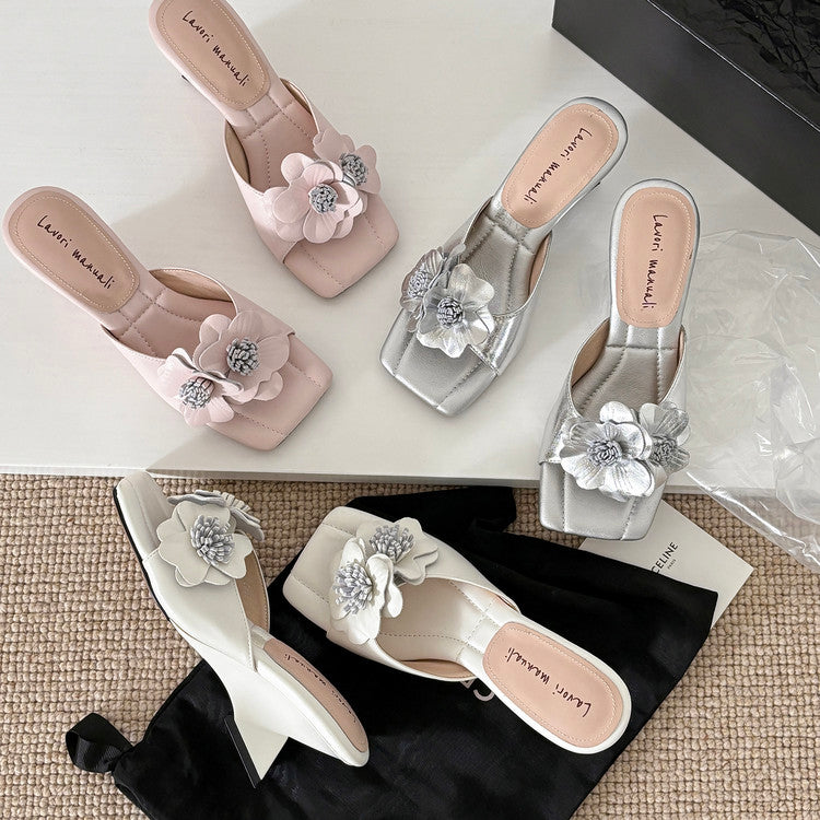Karin Luna In Stock Spot Goods Camellia Classic style retro square toe shaped heel slippers
