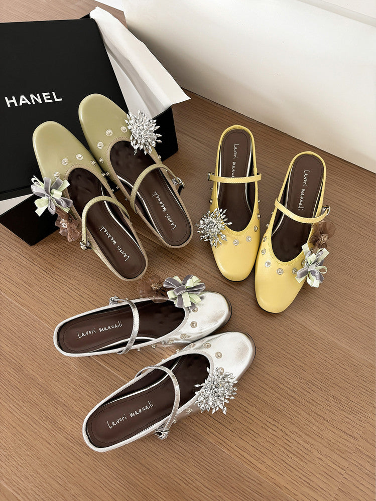 Karin Luna In Stock Spot Goods  Full-grain leather inside and out  Ultra Exquisite Round Toe Hidden Heel Closed-Toe Slippers