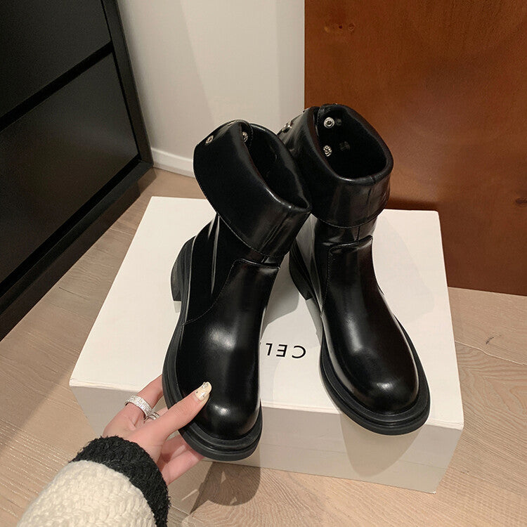 Karin Luna Classic Basic Style   Convertible Foldable Hidden Buckle Snow Fur Shoes Full cowhide Basic Flat Short Boots