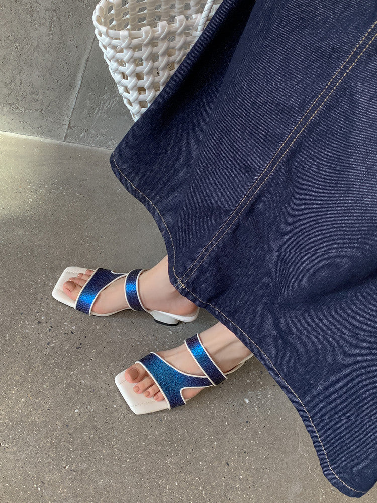 Karin Luna Fish Skin Series~Minimalist Square Toe Popular Irregular Heel Slippers