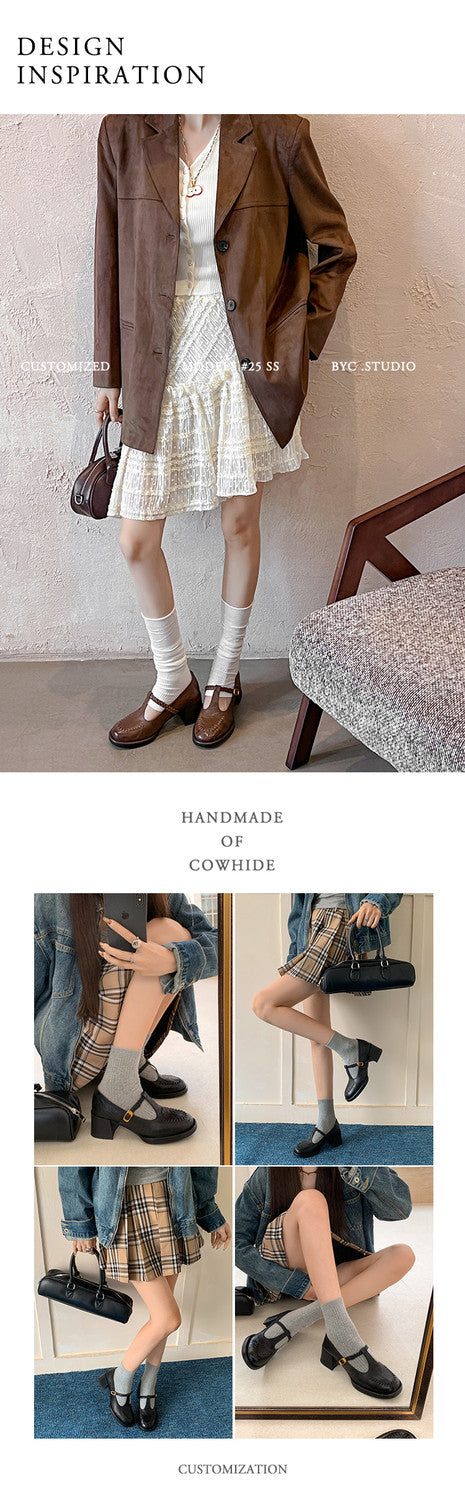 Karin Luna In Stock Spot Goods Vintage Braided Twist High Heels T Round Toe Thick Sole Single Shoes