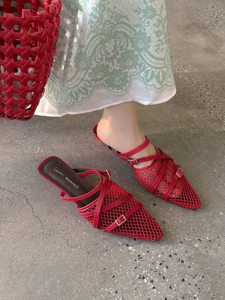 Karin Luna In Stock  Spot Goods  Mesh Series Elegant Closed-Toe Belt Buckle Slippers