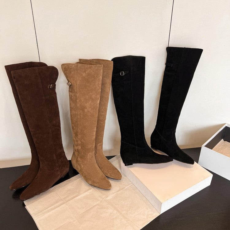 Karin Luna In Stock Spot Goods Vintage Cowhide Leather Two-Way Wear Pointed Toe Height-Increasing Long Boots