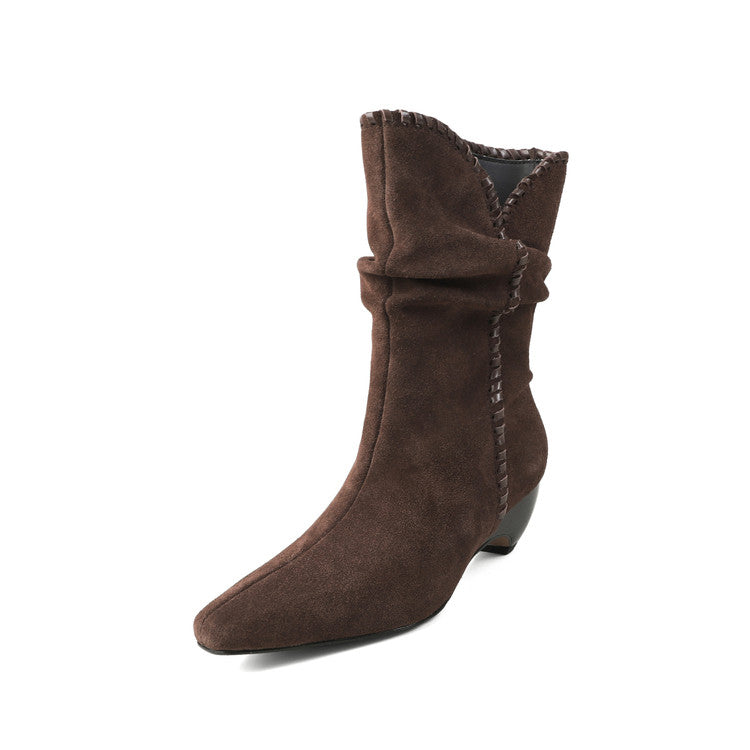Karin Luna Small Square Toe Retro Ruched Pile Short Boots