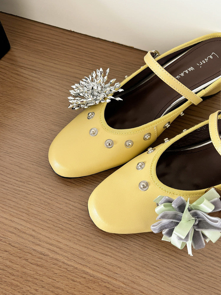 Karin Luna In Stock Spot Goods  Full-grain leather inside and out  Ultra Exquisite Round Toe Hidden Heel Closed-Toe Slippers