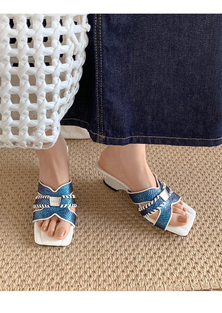 Karin Luna Fish Skin Series~ Hot-selling Square-Toe Slippers with Built-in Traffic