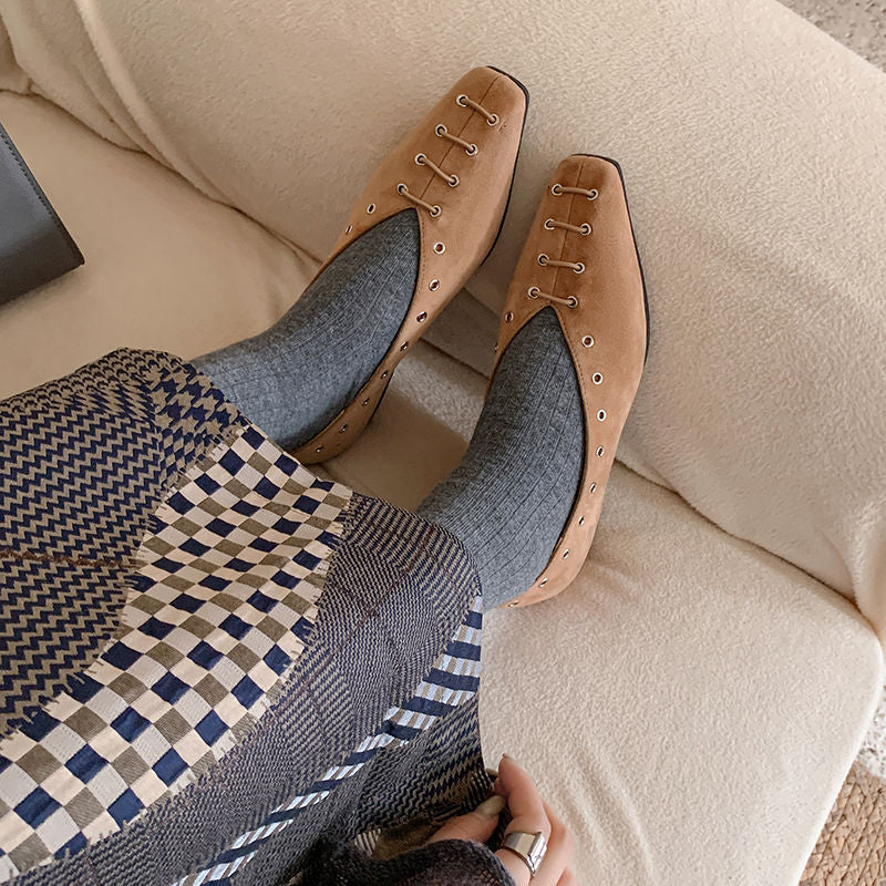 Karin Luna In Stock Spot Goods    Old Money Style Square Toe Suede Flats