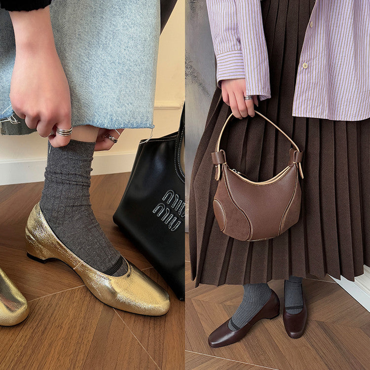 Karin Luna In Stock Spot Goods    Retro Elastic Band Chunky Heel Single Shoes