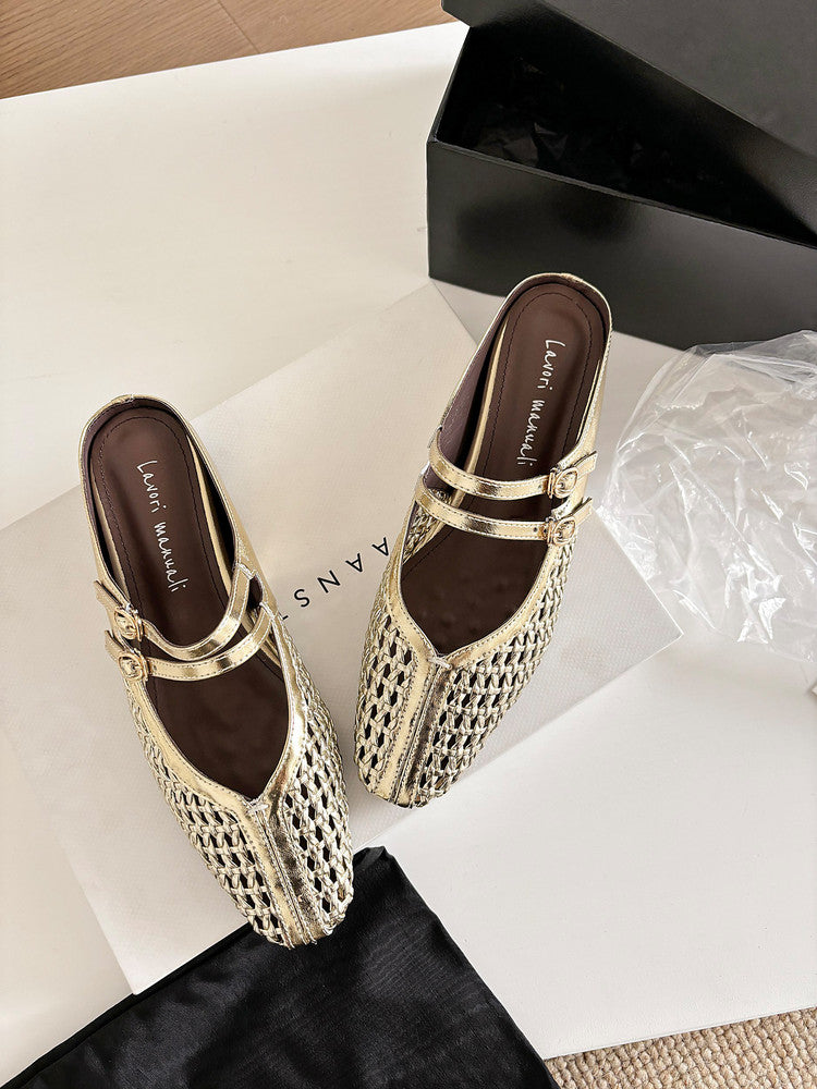 Karin Luna In Stock Spot Goods Hollow Woven One-Strap Closed-Toe Slippers