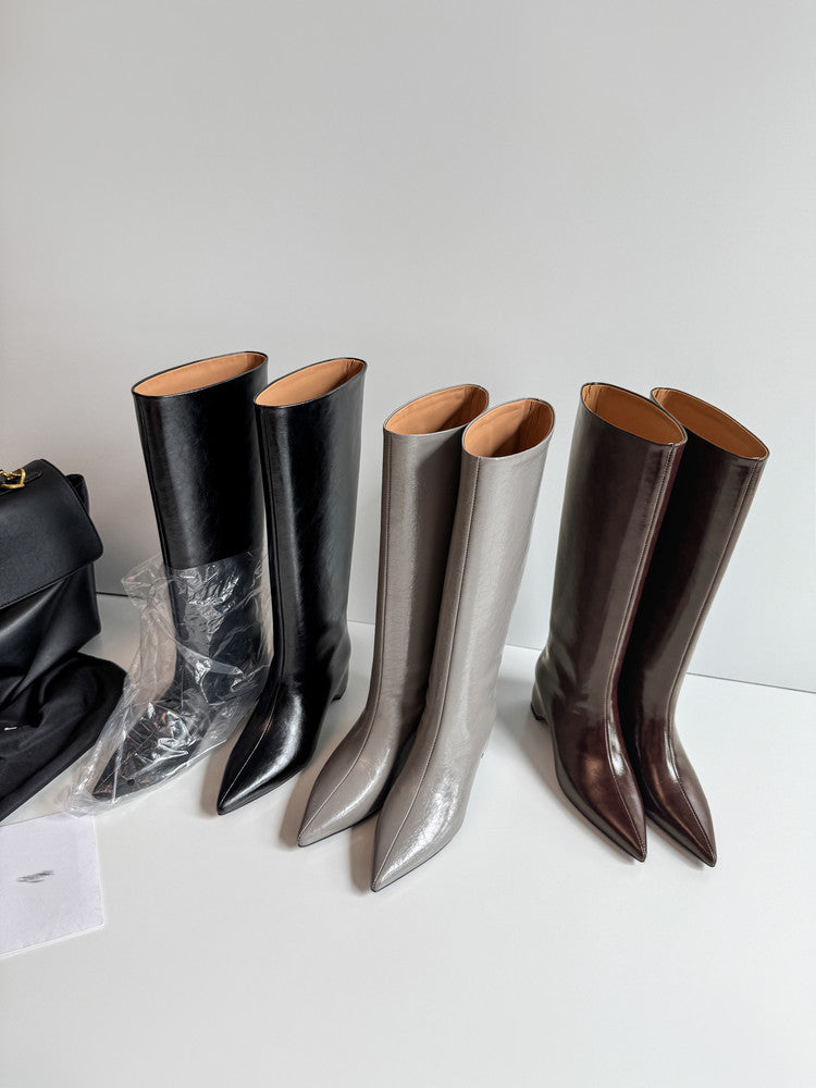 Karin Luna Minimalist Style High Tube Pointed Toe Hidden Heel Boots