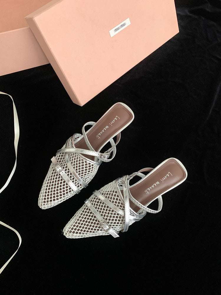 Karin Luna In Stock  Spot Goods  Mesh Series Elegant Closed-Toe Belt Buckle Slippers