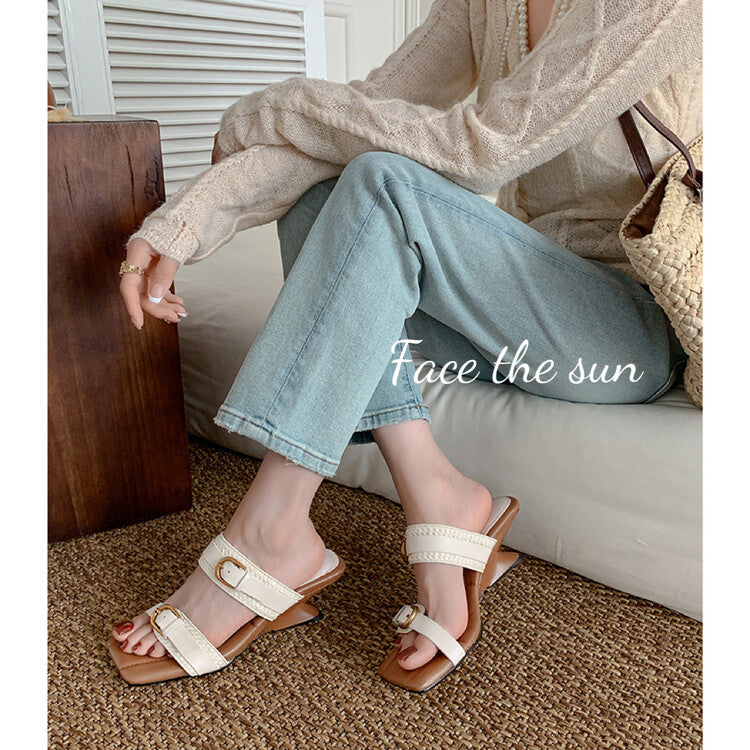 Karin Luna Hot-Selling In Stock  Retro Wedge Belt Square Toe Irregular Heel
