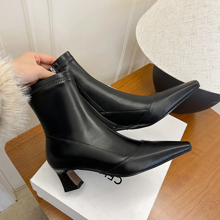 Karin Luna Elegant Small Square Toe Chunky Heel Slim Boots