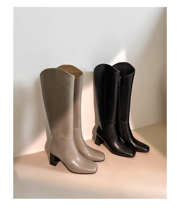 Karin Luna In Stock Spot Goods  Chunky Heel Side Zipper Riding Boots