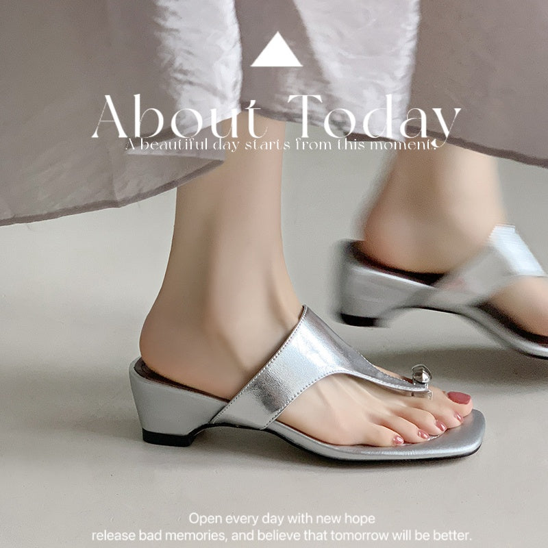 Karin Luna In Stock Spot Goods Clip-toe Square Toe Metal Buckle Minimalist Slippers