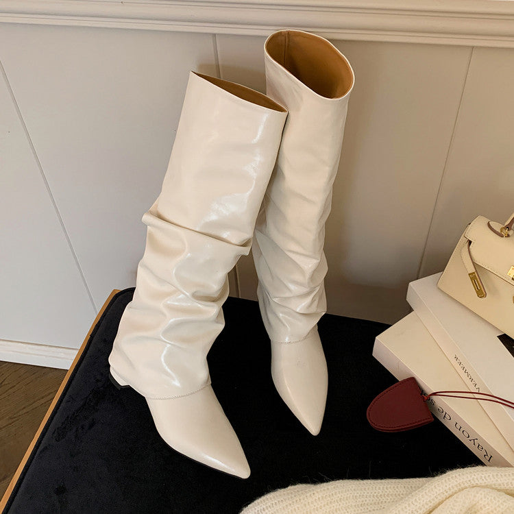 Karin Luna Elegant Style Pointed Toe Hidden Wedge Long Boots