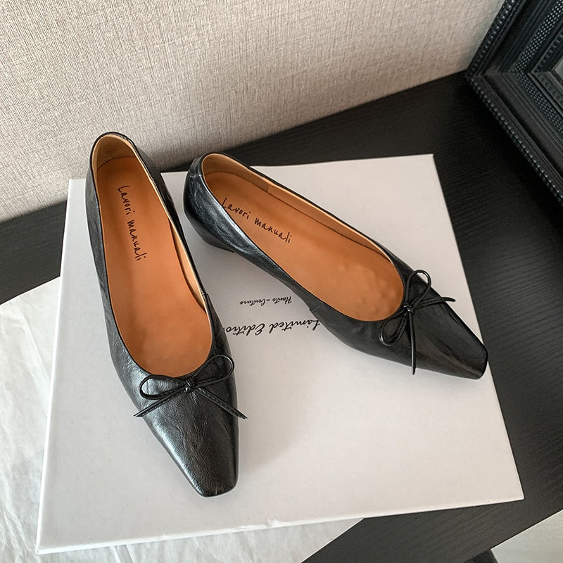 Karin Luna Full Layer Inside and Out~Basic Versatile Small Square Toe Butterfly Knot Irregular Heel Single Shoes