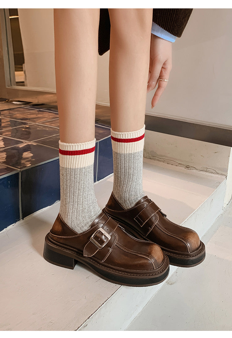 Karin Luna In Stock Spot Goods Metal Round Toe Cow Leather Thick Sole Flats