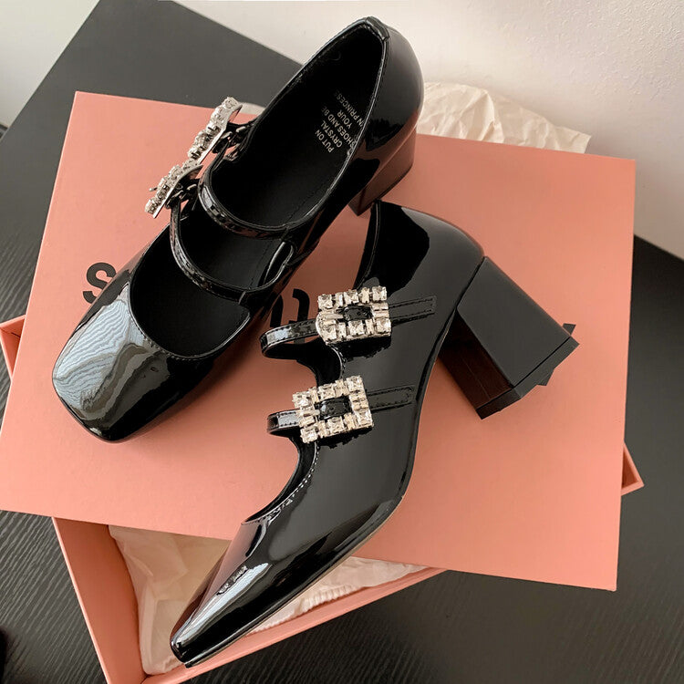 Karin Luna In Stock In stock   The heroine Ao~Square Toe High Heel One Strap Popular Rhinestone Mary Jane Shoes