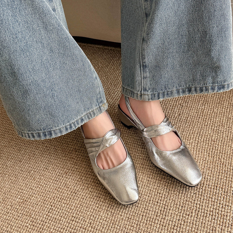Karin Luna In Stock  Spot Goods Small Square Toe Wrinkled Chunky Heel Closed-Toe Sandals