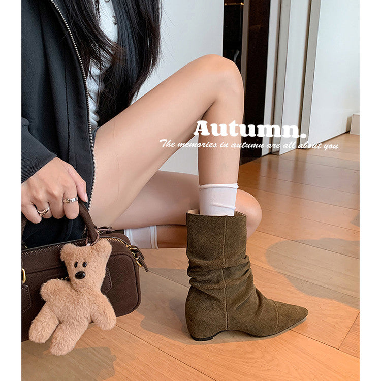Karin Luna Data Hot-Selling Pointed Toe Slouchy Matte Western Short Boots