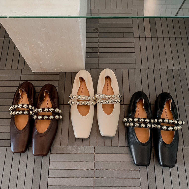Karin Luna In Stock Spot Goods  Pig Nose Metal Strap Super Soft Granny Full Leather Mary Jane Shoes