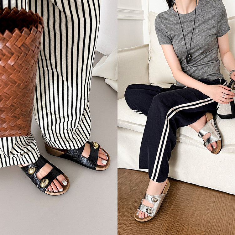 Karin Luna   Casual Style   Thick Sole Belt Buckle Slide Sandals