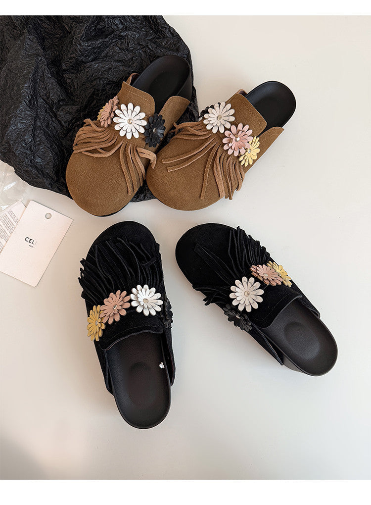 Karin Luna   Tassel Three-Dimensional Flower Thick-Soled Closed-Toe Slippers