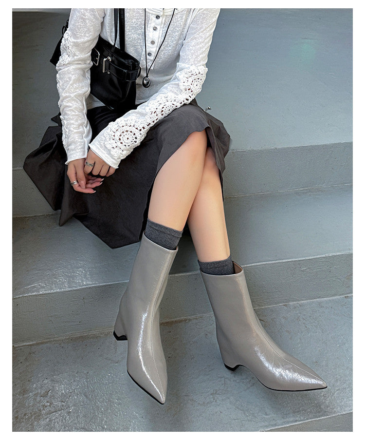 Karin Luna Elegant Pointed Toe Hidden Wedge Short Boots