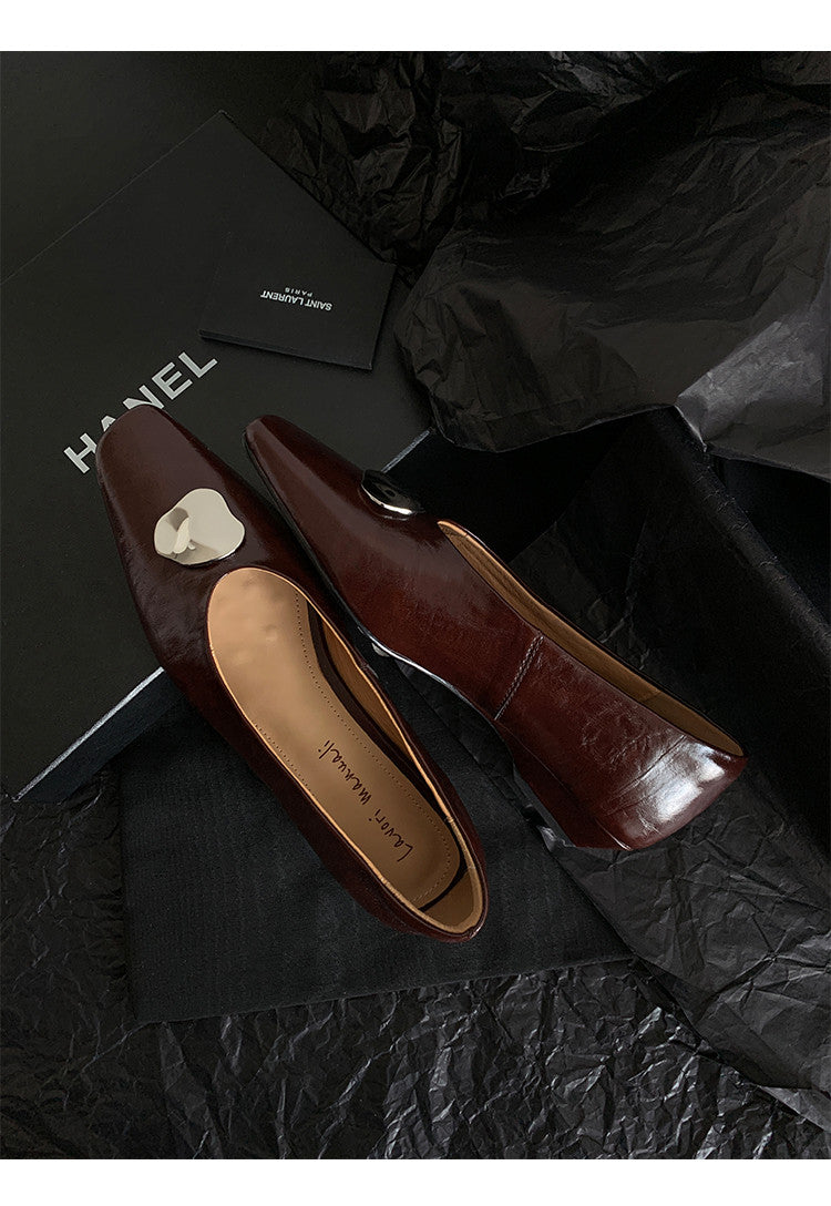 Karin Luna In Stock Spot Goods  Small Metal Decoration Thick Heel Single Shoes