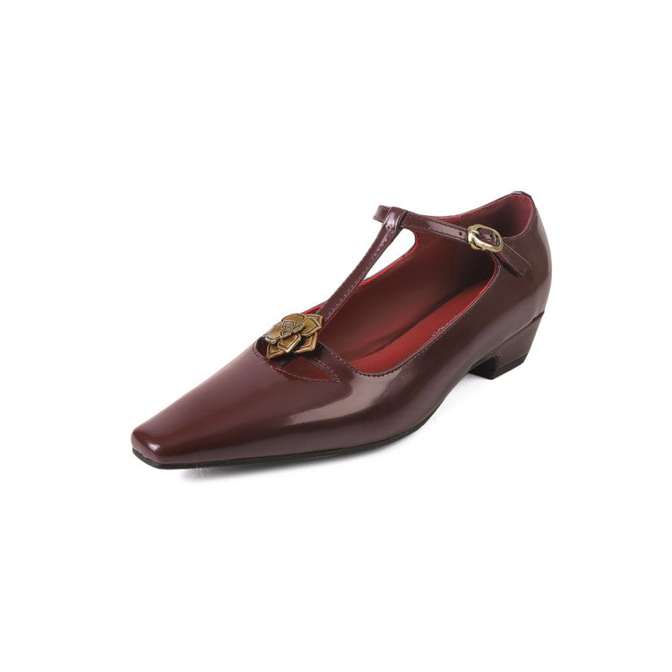 Karin Luna In Stock Spot Goods    Retro Classic Metal Camellia Irregular Heel Single Shoes