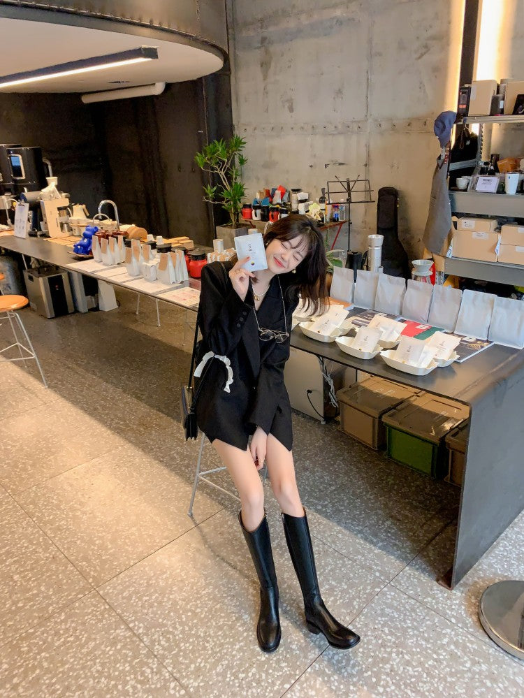 Karin Luna Internet Celebrity Photo  Best-selling in stock Full Leather Basic Long Boots  Winter Essential Combat Boots