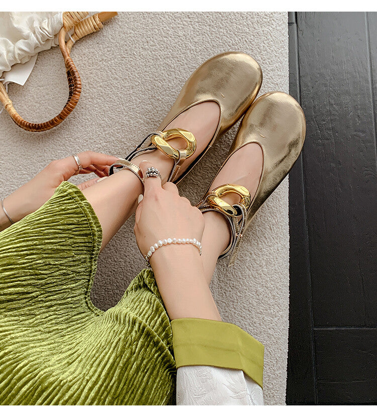 Karin Luna In Stock Large Stock Main Promotion  Two-Way Wear Height-Increasing Retro Gold Buckle Mary Jane Shoes