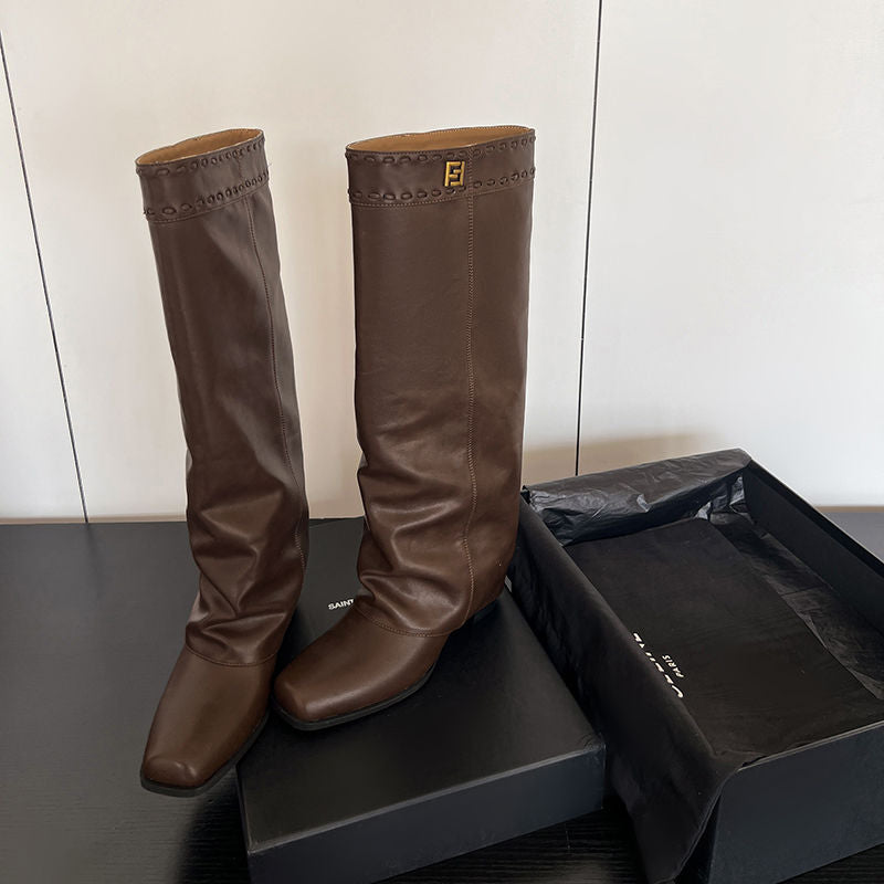 Karin Luna In Stock In Stock European and American Style Square Toe Thick Sole Long Boots