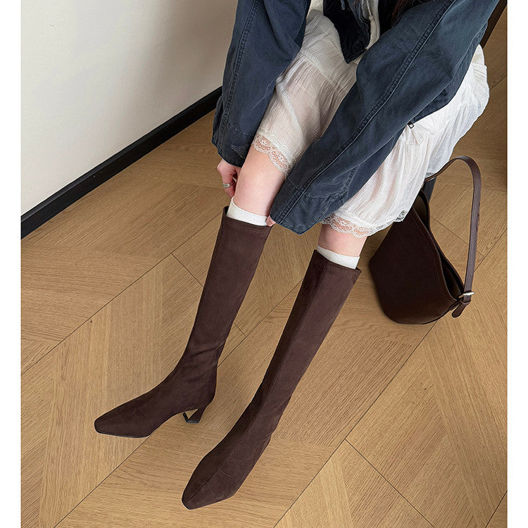 Karin Luna In Stock In Stock  Square Toe Chunky Heel Korean Style Elegant Long Boots