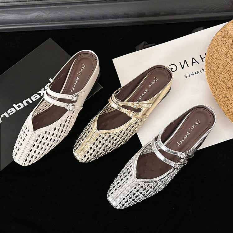 Karin Luna In Stock Spot Goods Hollow Woven One-Strap Closed-Toe Slippers