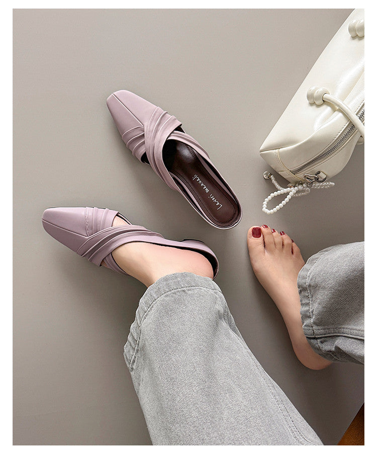 Karin Luna In Stock In Stock Basic Elegant Fairy Style Small Square Toe Sheepskin Slippers