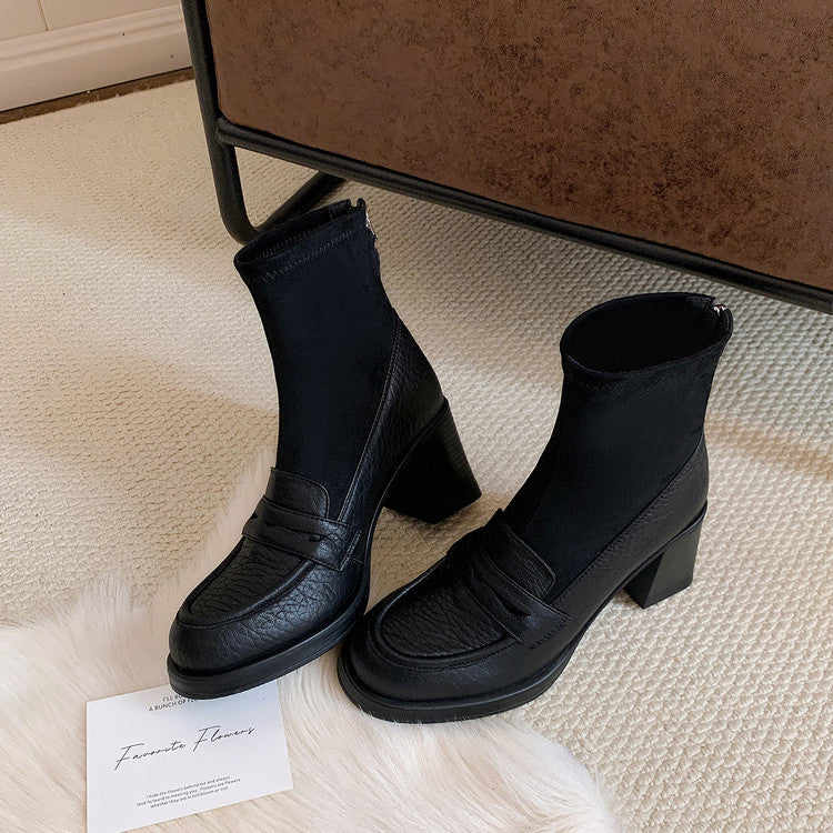 Karin Luna Hot-Selling Element Round Toe Elephant Pattern Elastic Thick Heel Short Boots
