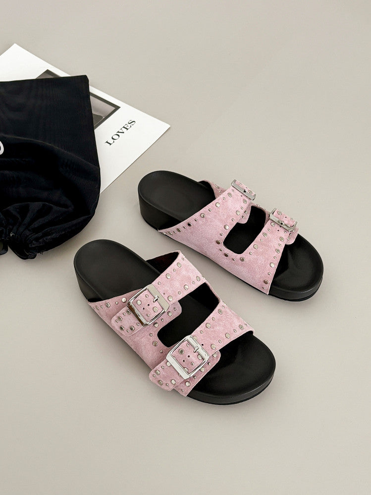 Karin Luna In Stock Spot Goods Casual Thick-Soled Belt Buckle Slippers