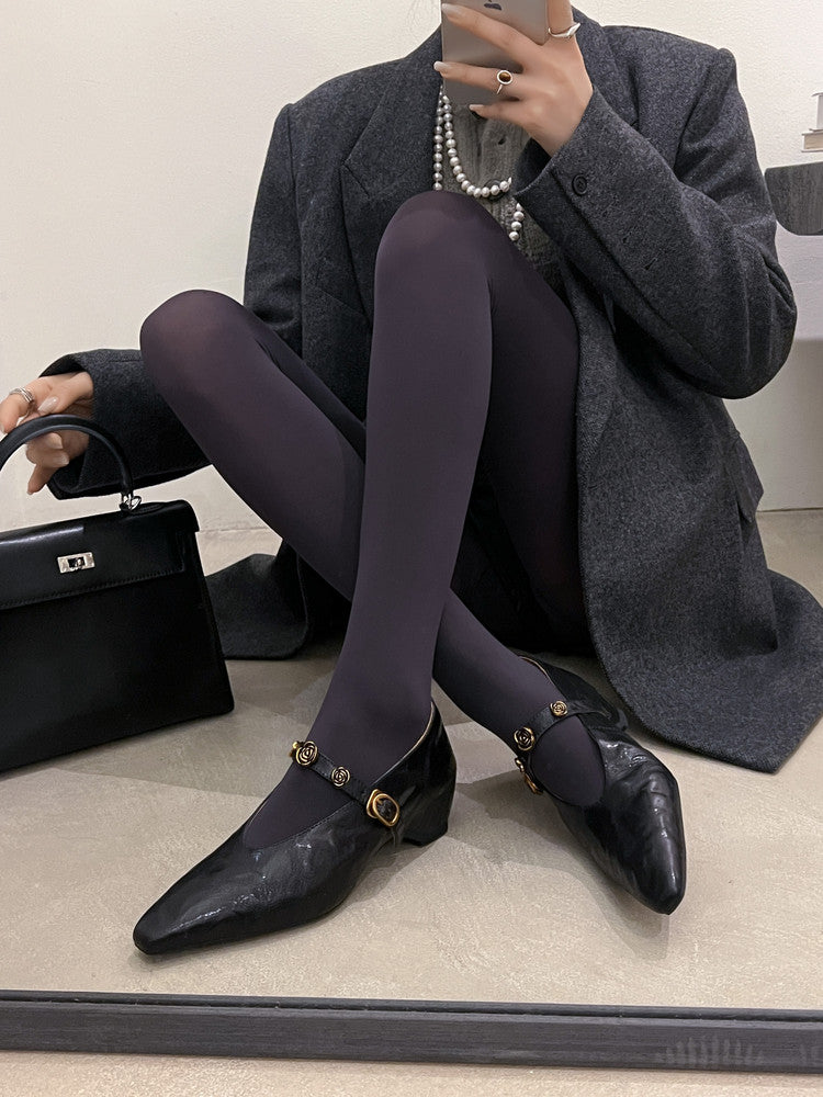 Karin Luna In Stock Spot Goods    Retro Classic Metal Camellia Irregular Heel Single Shoes