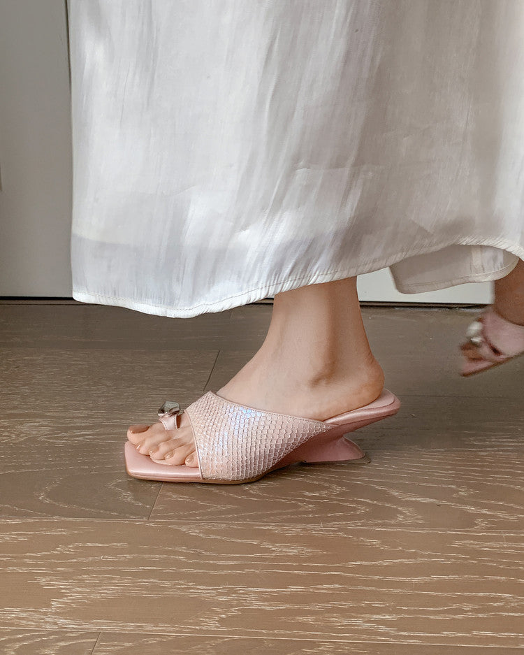 Karin Luna Fish Skin Series~Minimalist Square Toe Popular Irregular Heel Slippers