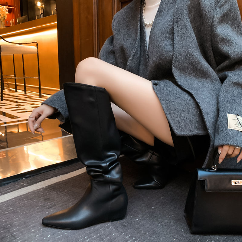 Karin Luna Elegant Style Slanted Inner Height-Increasing Long Boots