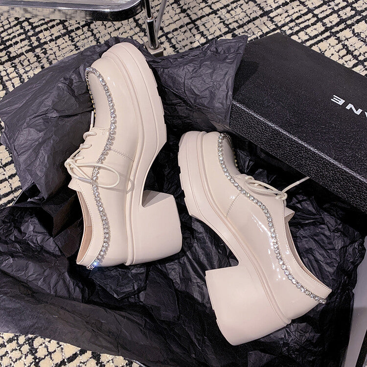 Karin Luna In Stock In Stock  Rhinestone Shoe Edge Trim Lace-up Thick Sole Loafers Best-selling in stock