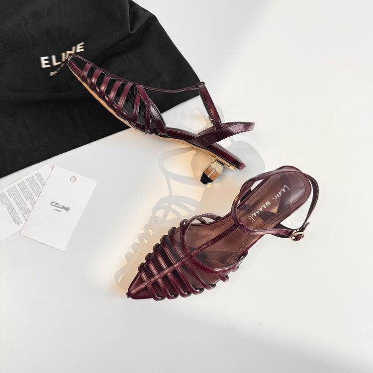 Karin Luna French Hollow Toe Metal Heel Elegant Sandals
