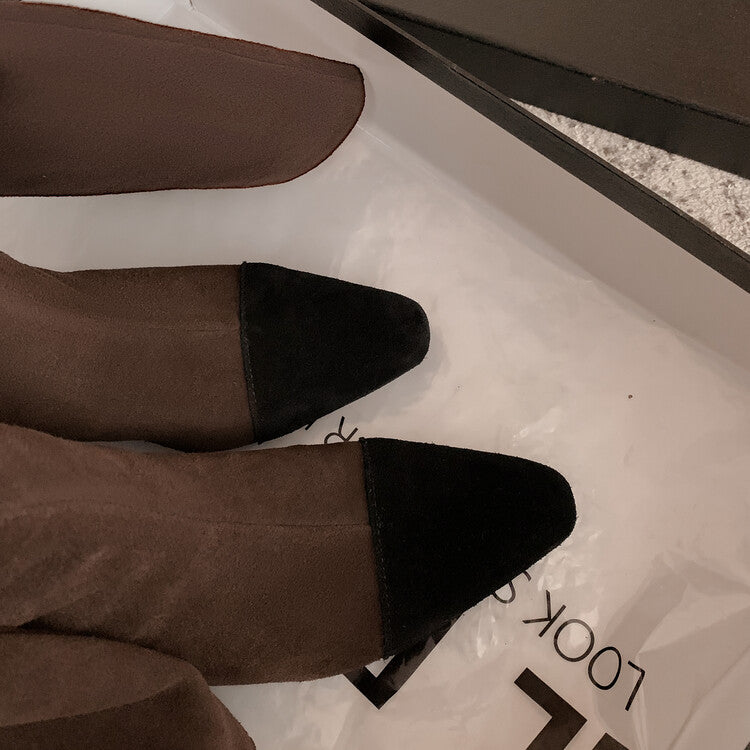 Karin Luna In Stock Spot Goods TikTok Live Hot Item Full Cowhide Leather Pointed Toe Retro Wedge Heel Stacked Boots