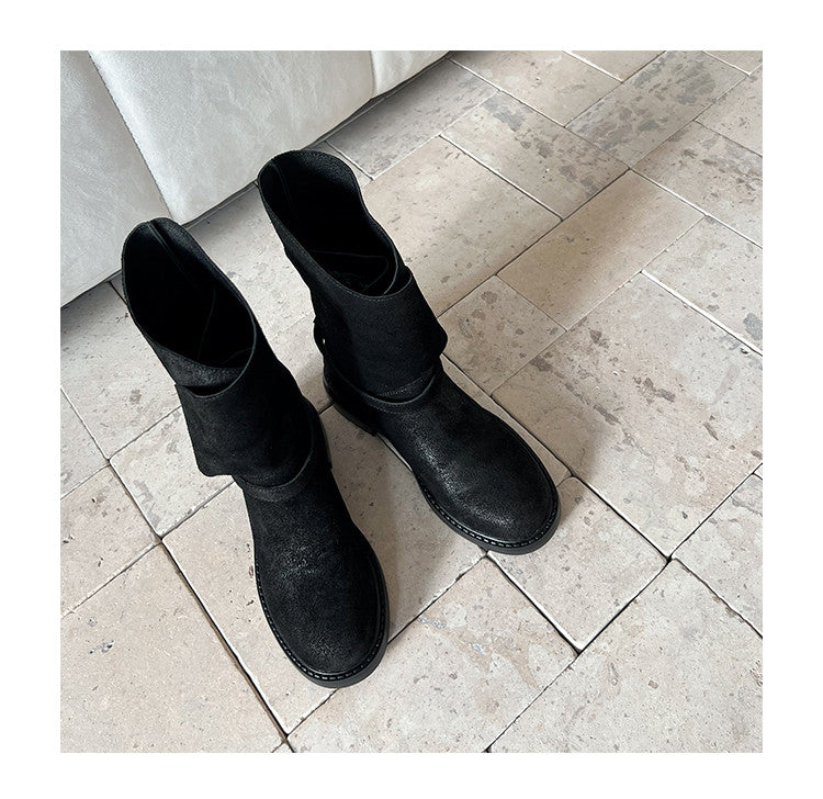 Karin Luna In Stock Spot Goods  Super textured Lazy Style Thick-Soled Ankle Boots