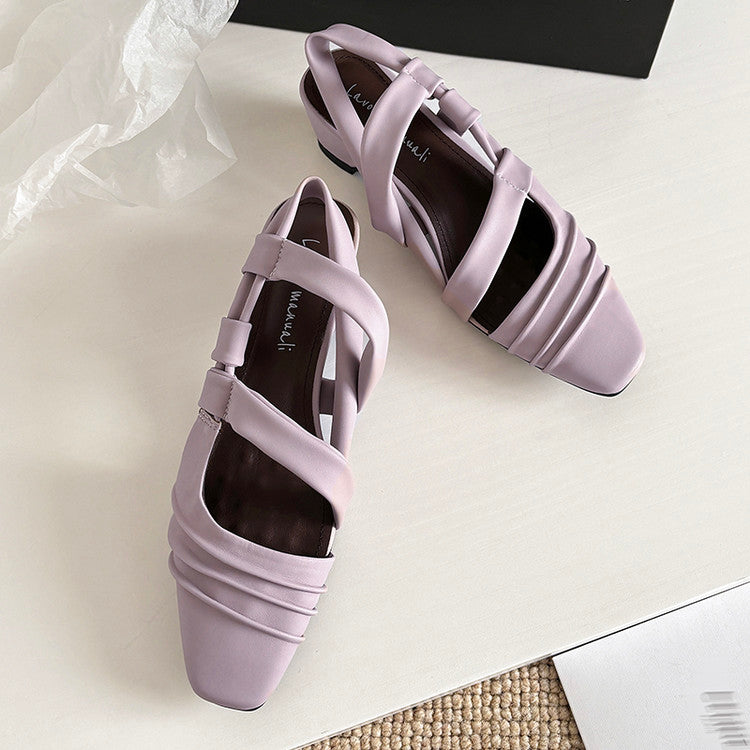 Karin Luna In Stock In Stock Minimalist Soft Upper Small Square Toe Chunky Heel Sandals