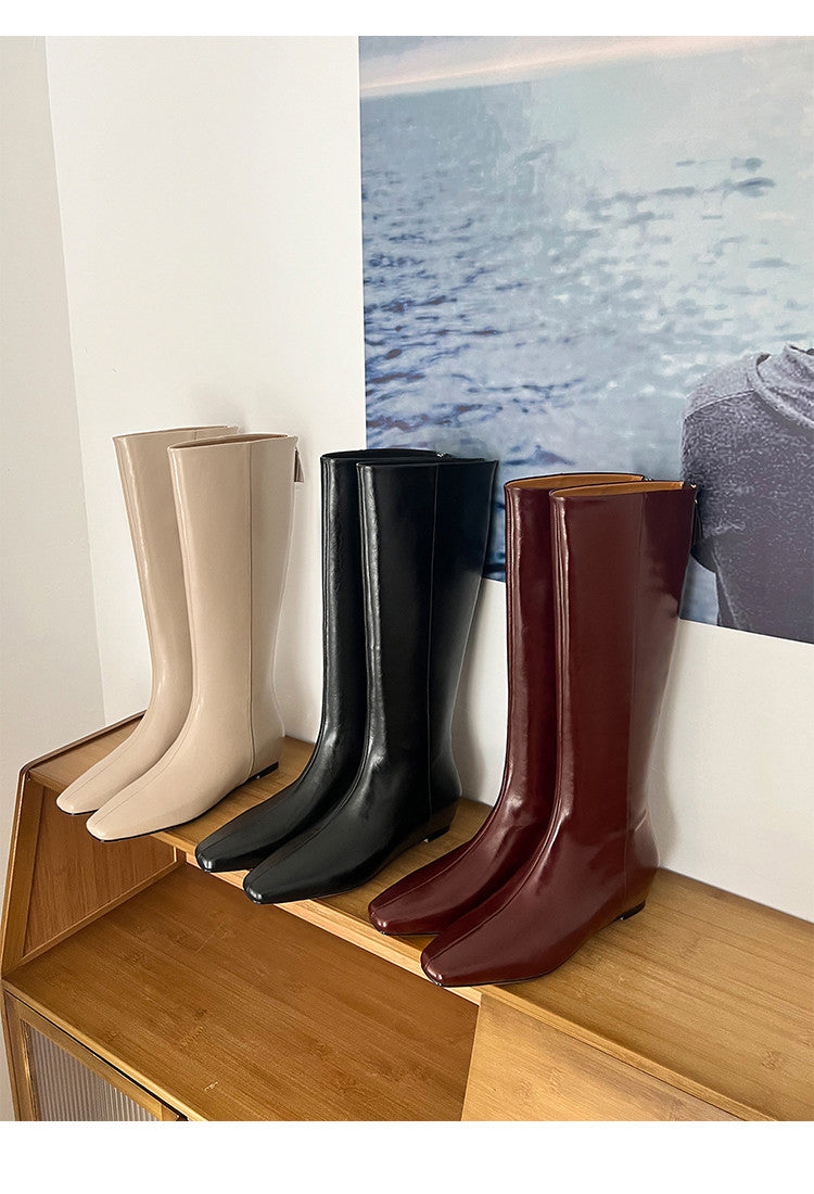 Karin Luna Minimalist Style Square-Toe Hidden Heel Long Boots