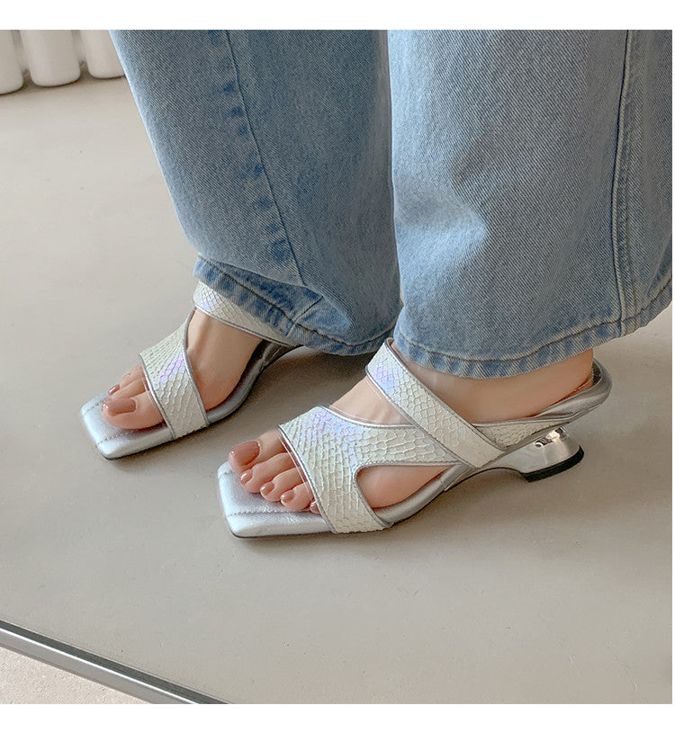 Karin Luna Fish Skin Series~Minimalist Square Toe Popular Irregular Heel Slippers