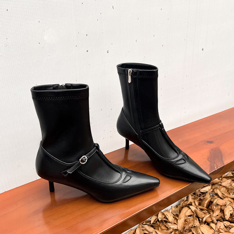 Karin Luna In Stock Spot Goods Elegant Stiletto Pointed Toe Side Zipper Short Boots